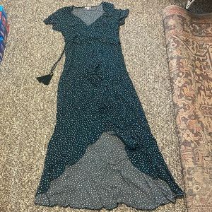 Teal and white polka dot Maxi dress
